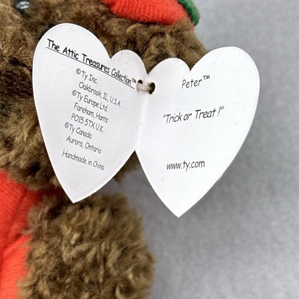 Peter Brown Bear Pumpkin Halloween Attic Treasures Plushie TY 1993 Posable 8" - Picture 9 of 12